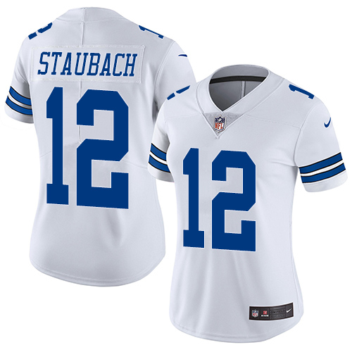 Women's Dallas Cowboys #12 Roger Staubach White Vapor Untouchable Limited Stitched Jersey(Run Small